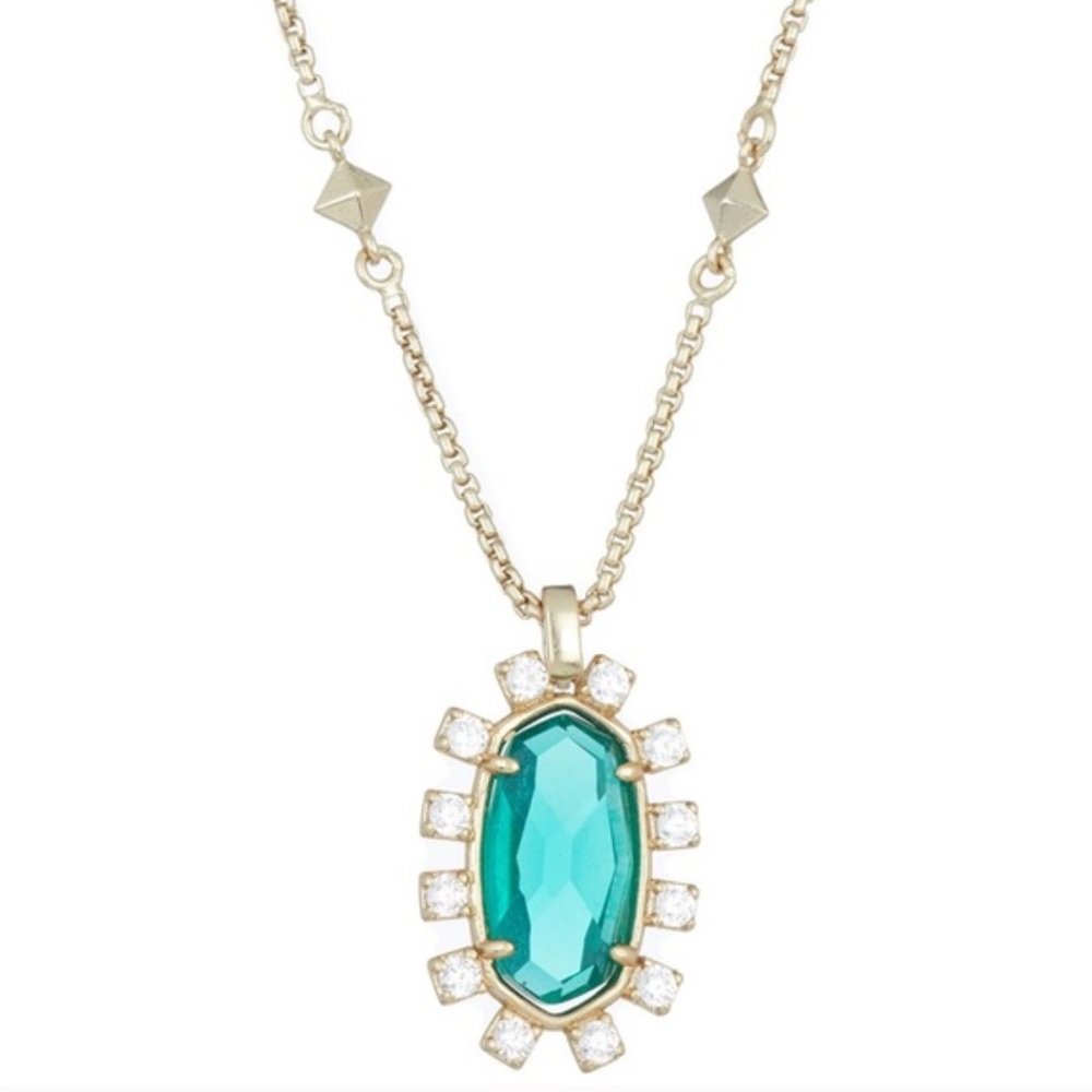 NWOT Kendra Scott Antique gold brett necklace green